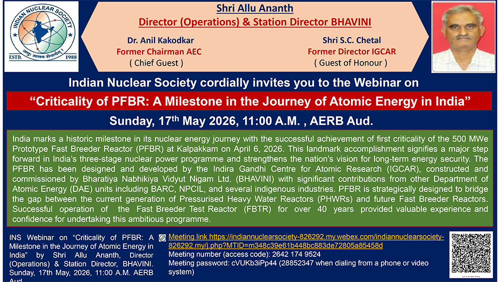 Webinar on “Criticality of PFBR: A Milestone in the Journey of Atomic Energy in India